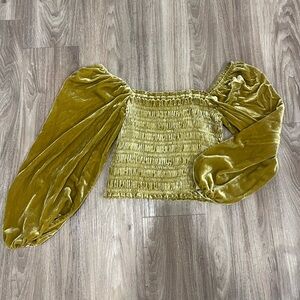 Anthropologie Olive Velvet Smocked Blouse
